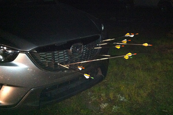 Photo of prank: arrows in my car grill
